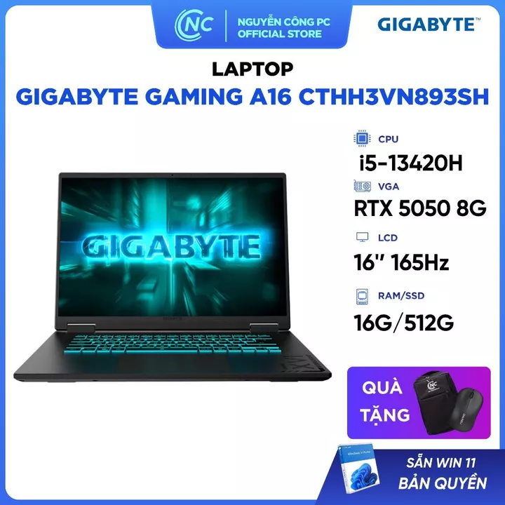 Laptop Gigabyte Gaming A16 CTHH3VN893SH - Core i5-13420H,16GB,512GB,16'' FHD+, RTX 5050 8GB GDDR7, Windows 11 - BH 24T