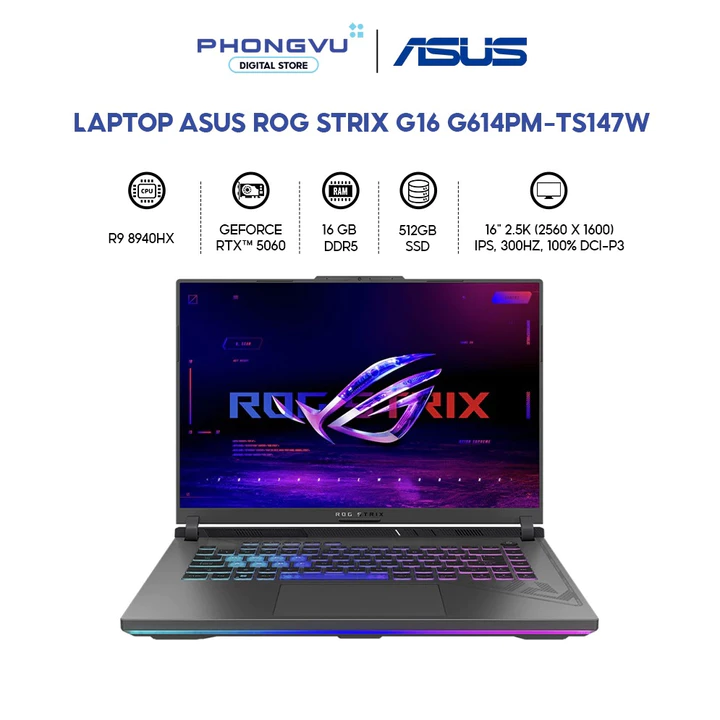 Laptop Gaming Asus ROG Strix G16 G614PM-TS147W Ryzen 9 8940HX - RTX 5060 - 16GB - 512GB SSD - BH 24 Tháng