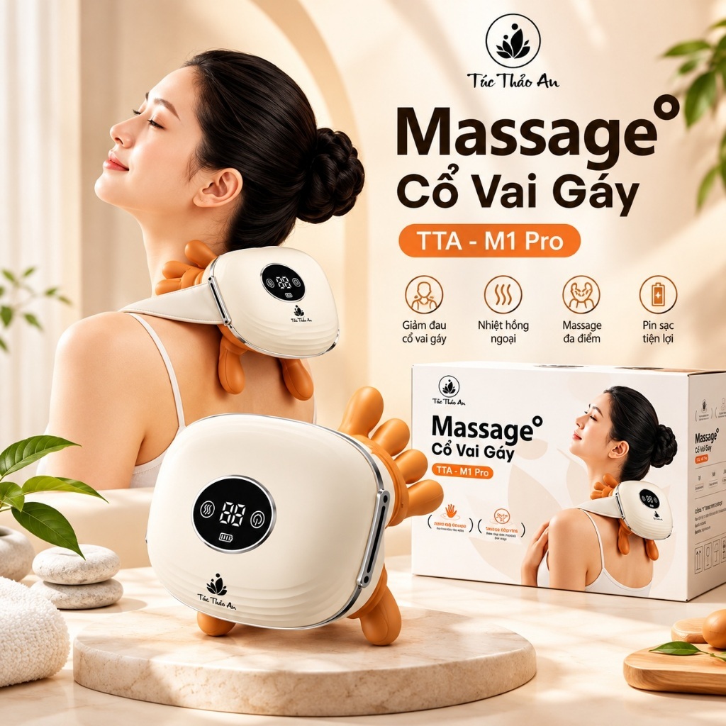 Máy Massage Cổ Vai Gáy Tay Chân, Bản Cao Cấp Pro Công Nghệ Nhiệt Hồng Ngoại Tốc Độ Mạnh Pin Cực Lâu