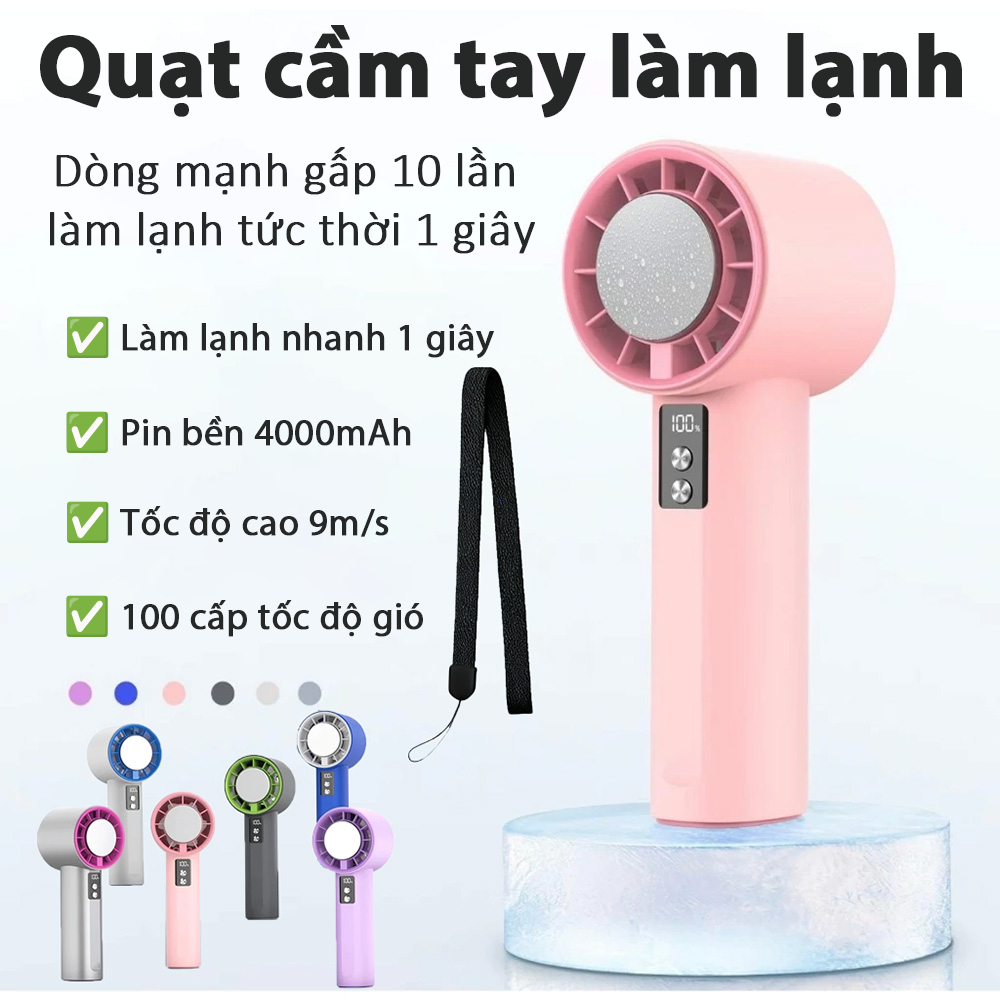 ⚡Quạt Cầm Tay Mini⚡  LED Màn hình 100 Cấp Quạt Mini hiệu quả đá lạnh Quạt Turbo tốc độ cao