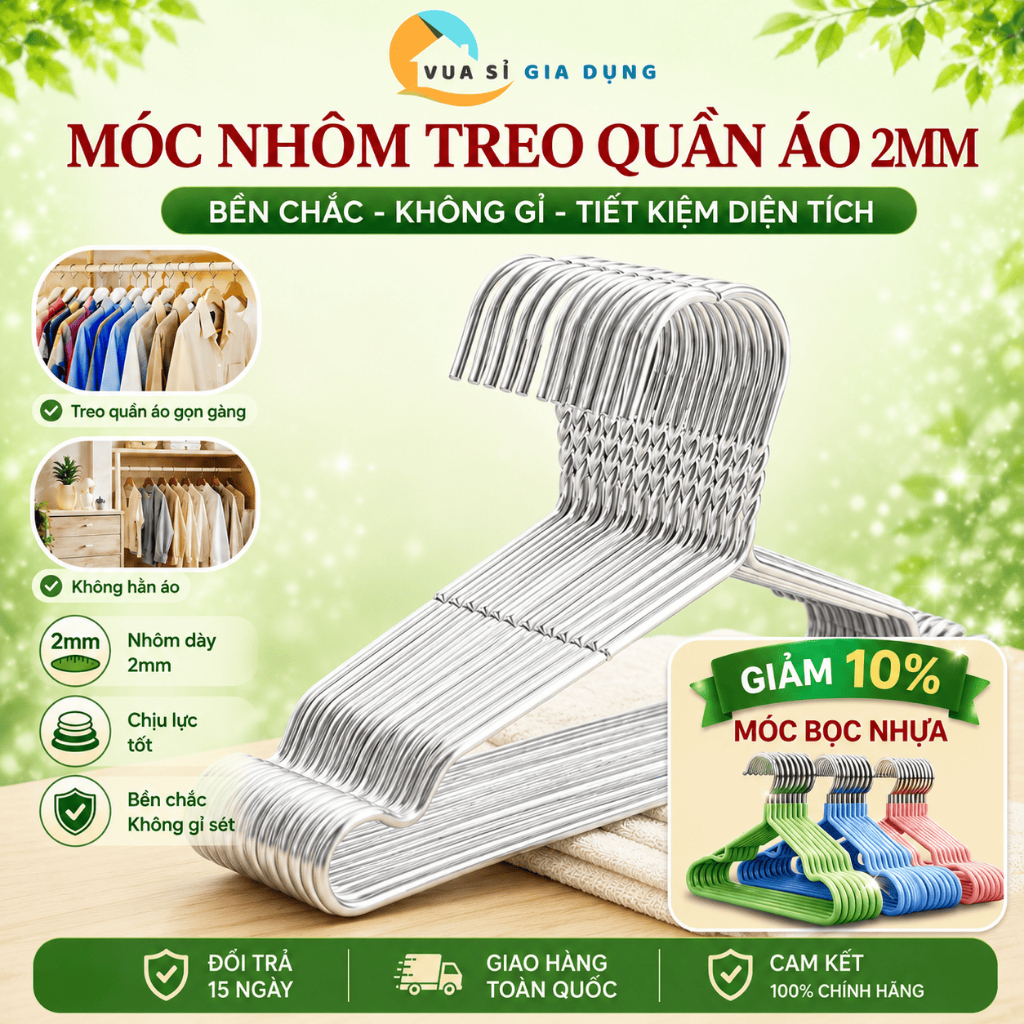 Combo 50 Móc Nhôm Phơi Quần Áo, Móc Treo Quần Áo, Móc Treo Đồ, Chống Gỉ,dày 2 mm