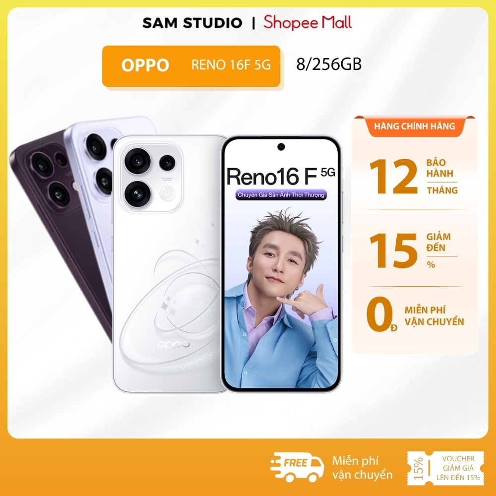 [Full VAT][*] Điện thoại OPPO Reno 16F 5G phiên bản 8/256GB thiết kế hành tinh 3D - Hàng chính hãng