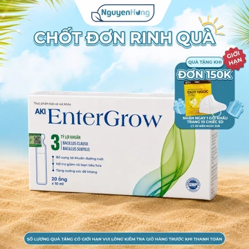 Men Vi Sinh Aki Enter Grow Giảm Nhanh Tiêu Chảy, Rối Loạn Tiêu Hóa, Cân Bằng Hệ Vi Sinh Hộp 20 Ống x 10ML