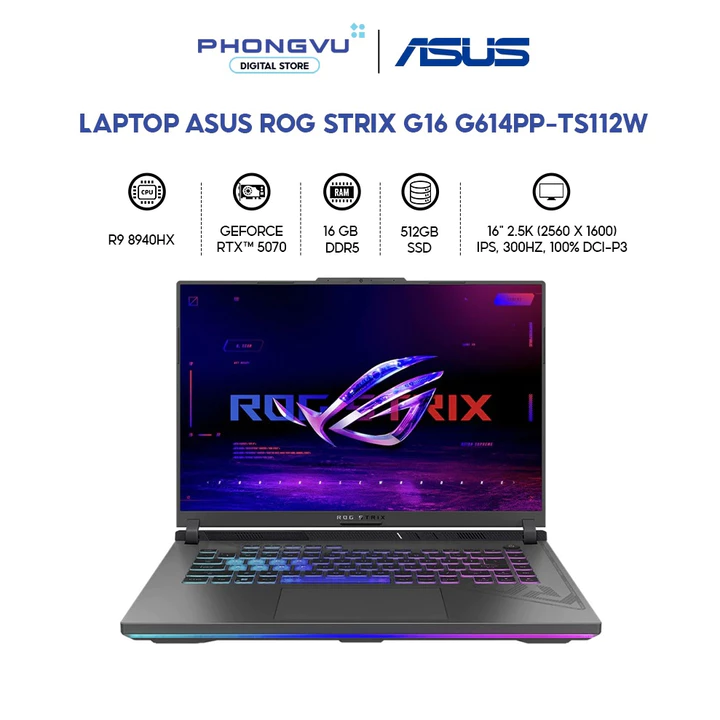 Laptop Gaming Asus ROG Strix G16 G614PP-TS112W R9 8940HX - RTX 5070 - 16GB - 512GB SSD - Win 11 - BH 24 Tháng