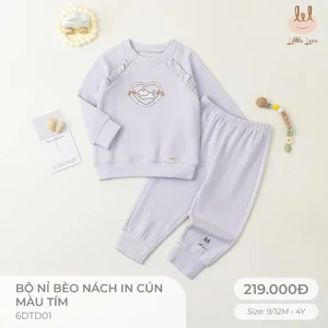 BỘ NỈ BÈO IN CÚN MÀU TÍM DÀNH CHO BÉ LIL LITTLE LOVE [NỈ DÀY DẶN, GIỮ ẤM TỐT ] SZ SZ 9/12M - 4Y (6DTD01)