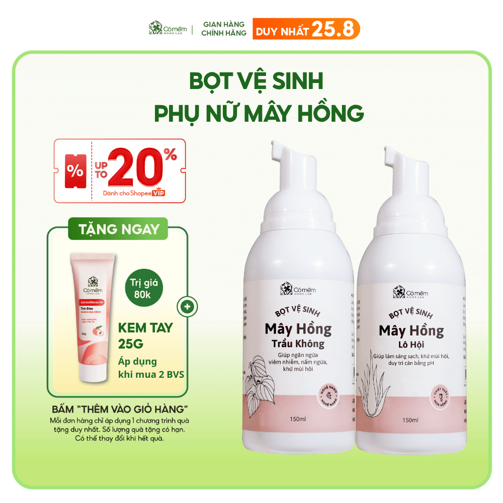 Bọt vệ sinh phụ nữ Mây Hồng Tạo Bọt Sẵn Sạch Thoáng Mềm Thơm Cỏ Mềm 150ml