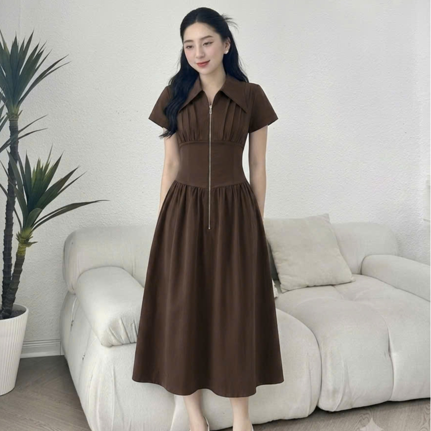 [Hàng Sẵn] Váy nữ thiết kế cổ đức có Bigsize U&M chất kaki có khóa đồng thanh lịch đi làm, đi chơi (V84)