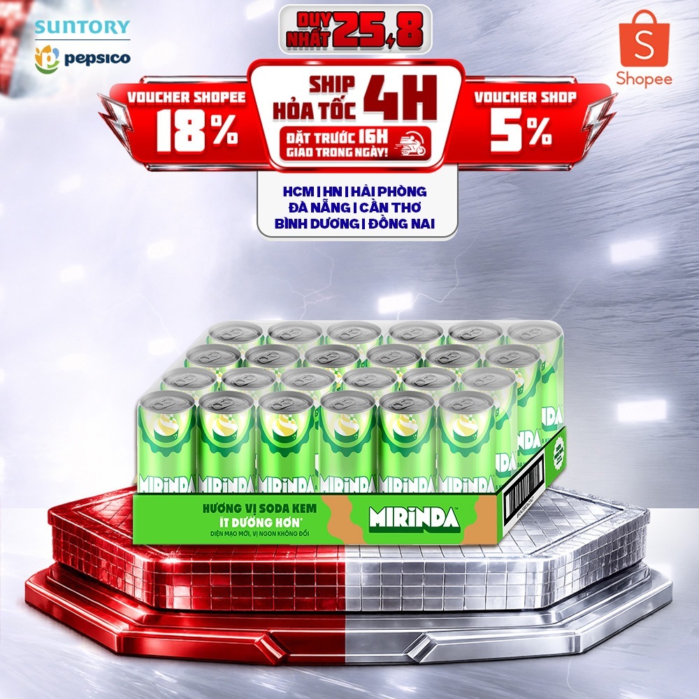 [Giao sau lễ] Thùng Nước Ngọt Giải Khát Có Gaz Mirinda Soda Kem (320ml/lon)