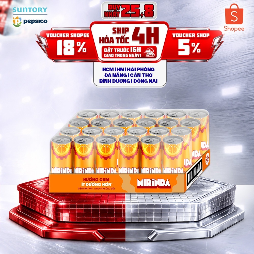 [Giao sau lễ] Thùng Nước Ngọt Giải Khát Có Gaz Mirinda Cam (320ml/lon)