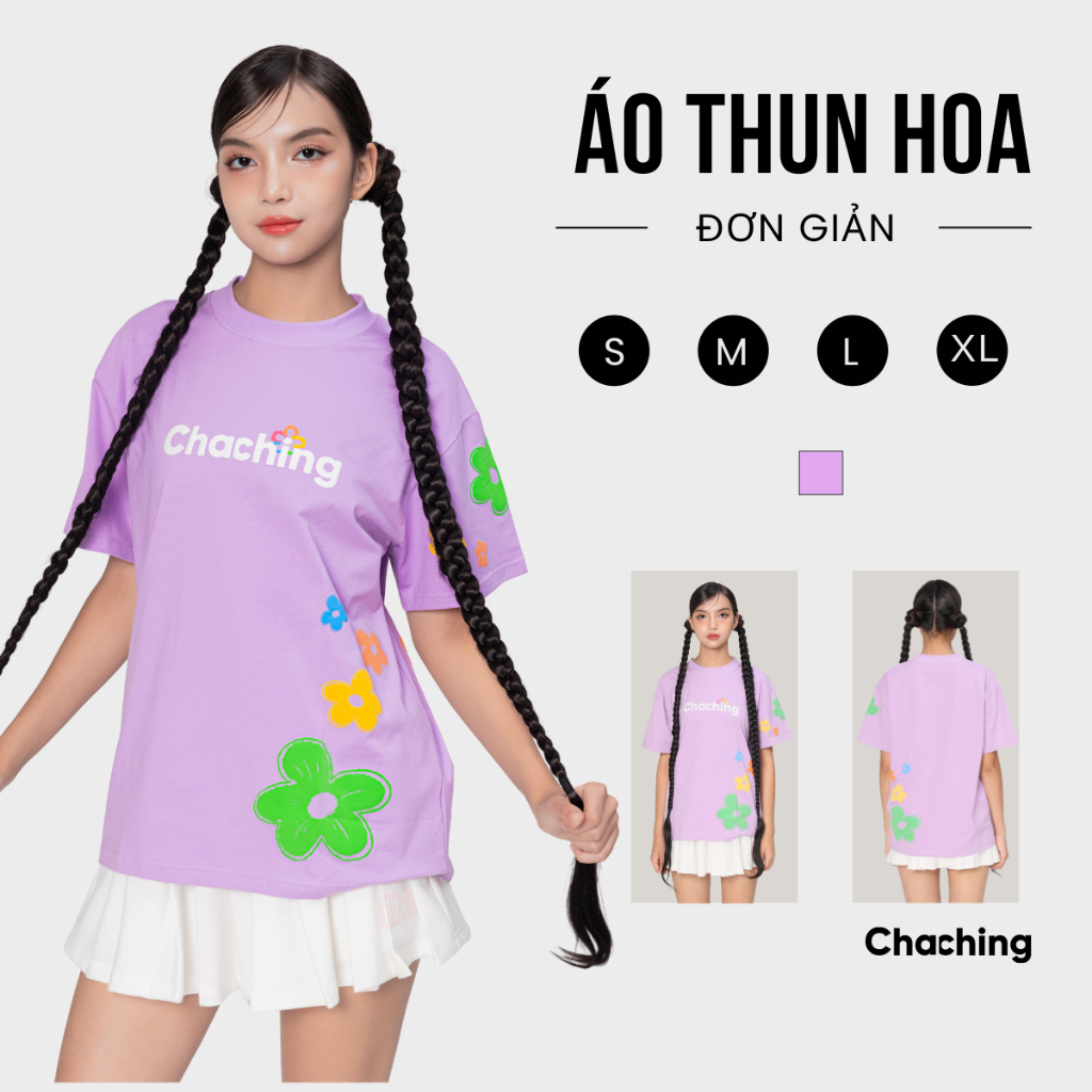 Áo Thun Unisex In Họa Tiết Hoa ChaChing, Áo Phông Nam Nữ Form Oversize Cổ Tròn Chất Vải Cotton 4C 230gsm Dày Dặn