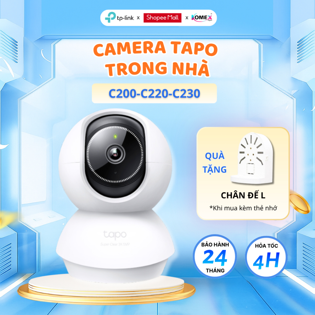 Camera Wifi Trong Nhà TP-Link Tapo C200 TC70 TC71 C212 C220 C222 C230 C232 2MP 3MP 5MP 2K 3K Đàm Thoại 2 Chiều Xoay 360