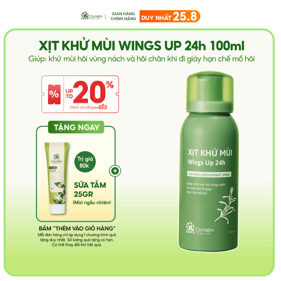 Xịt Khử Mùi Wings Up 24h Xịt Khử Mùi Hôi Nách Hôi Chân Giảm Tiết Mồ Hôi Và Ngăn Mùi Cỏ Mềm 100ml