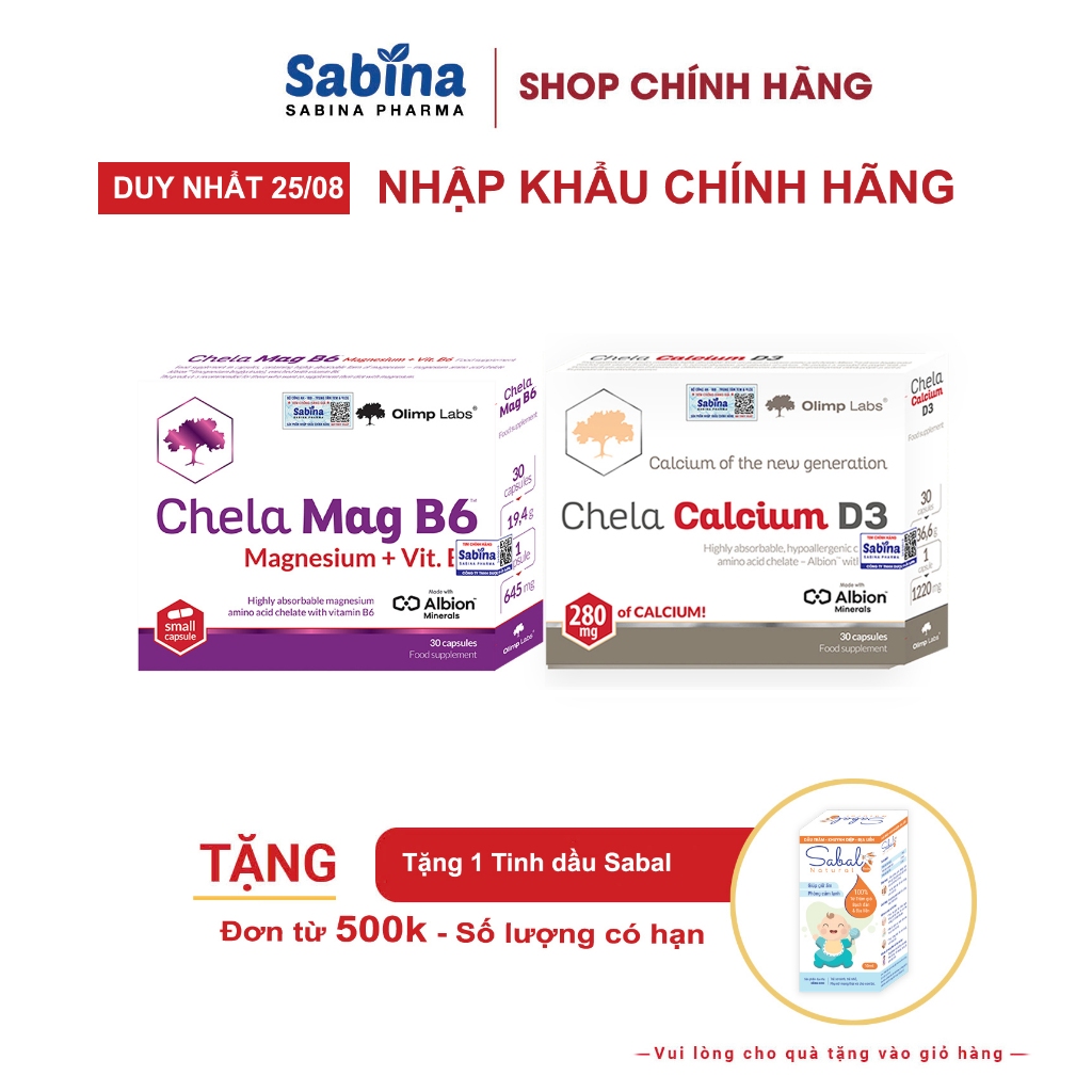 Canxi Chela Calcium D3 36.6g và Chela Mage B6 dạng chelate Albion ® (Olimp Labs) 19,4g -Thực phẩm bảo vệ sức khỏe