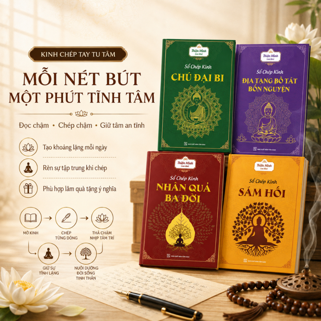 Kinh Chép Tay Tu Tâm Phúc Lạc: Địa Tạng Bồ Tát Bổn Nguyện, Nhân Quả Ba Đời, Chú Đại Bi, Kinh Sám Hối