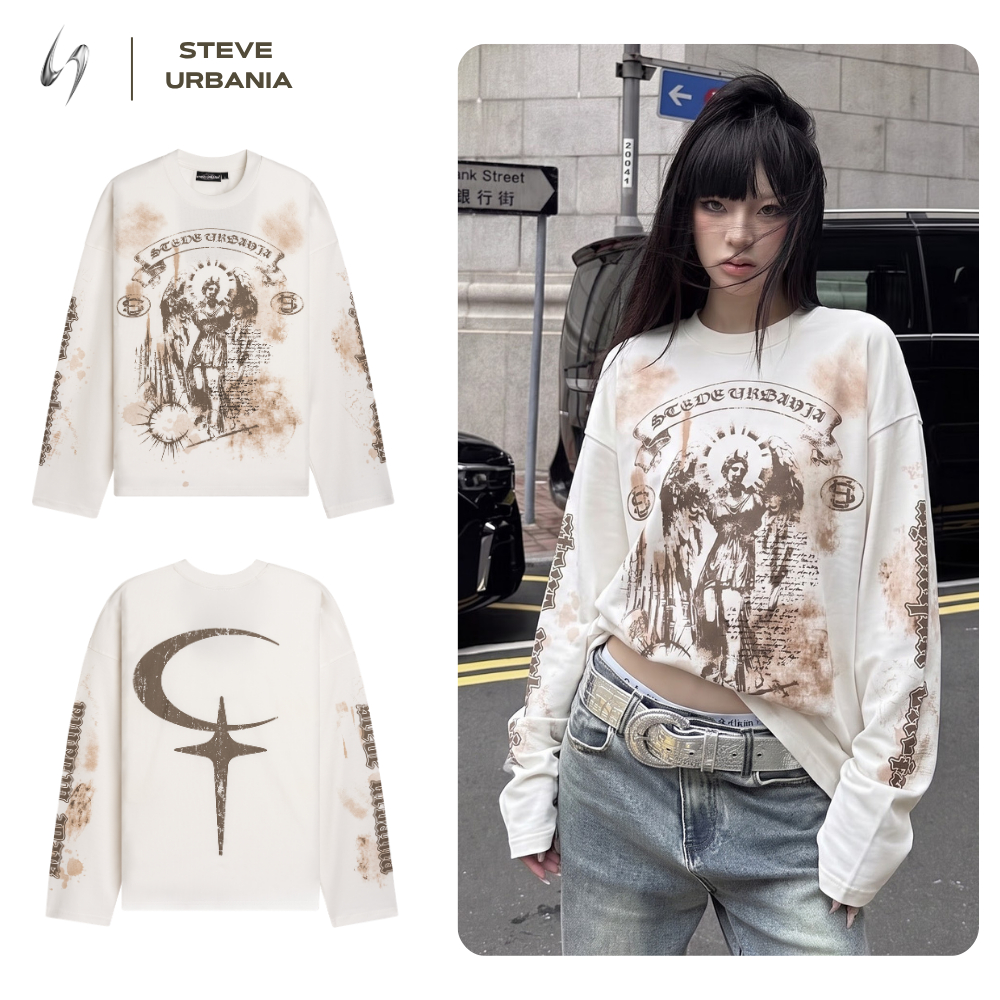 Áo dài tay Long Sleeve Archangel S STEVE URBANIA cotton in hình thiên thần vintage, Áo dài tay form rộng unisex - LS03