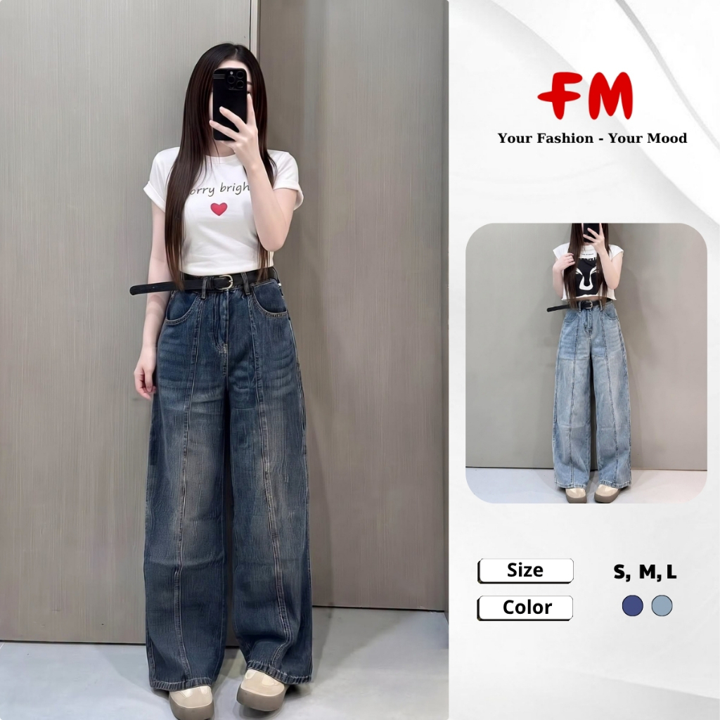 Quần Jeans Nữ FMSTYLE Ống Suông Cạp Cao Diễu Trước Mang Hách Dáng 26080172