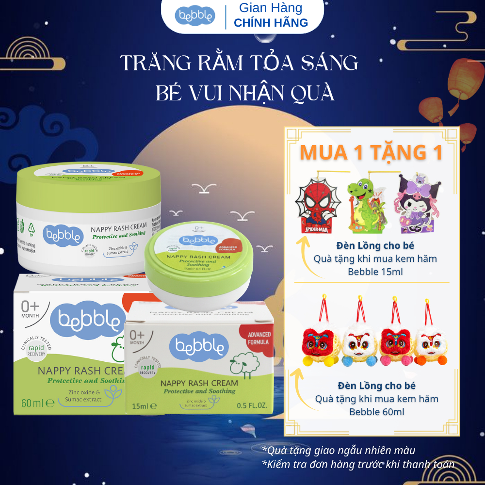 Kem hăm tã Bebble Nappy Rash Cream có 2 size, dịu da tức thì, làm dịu vết côn trùng đốt, dùng cho bé từ 0 tháng tuổi