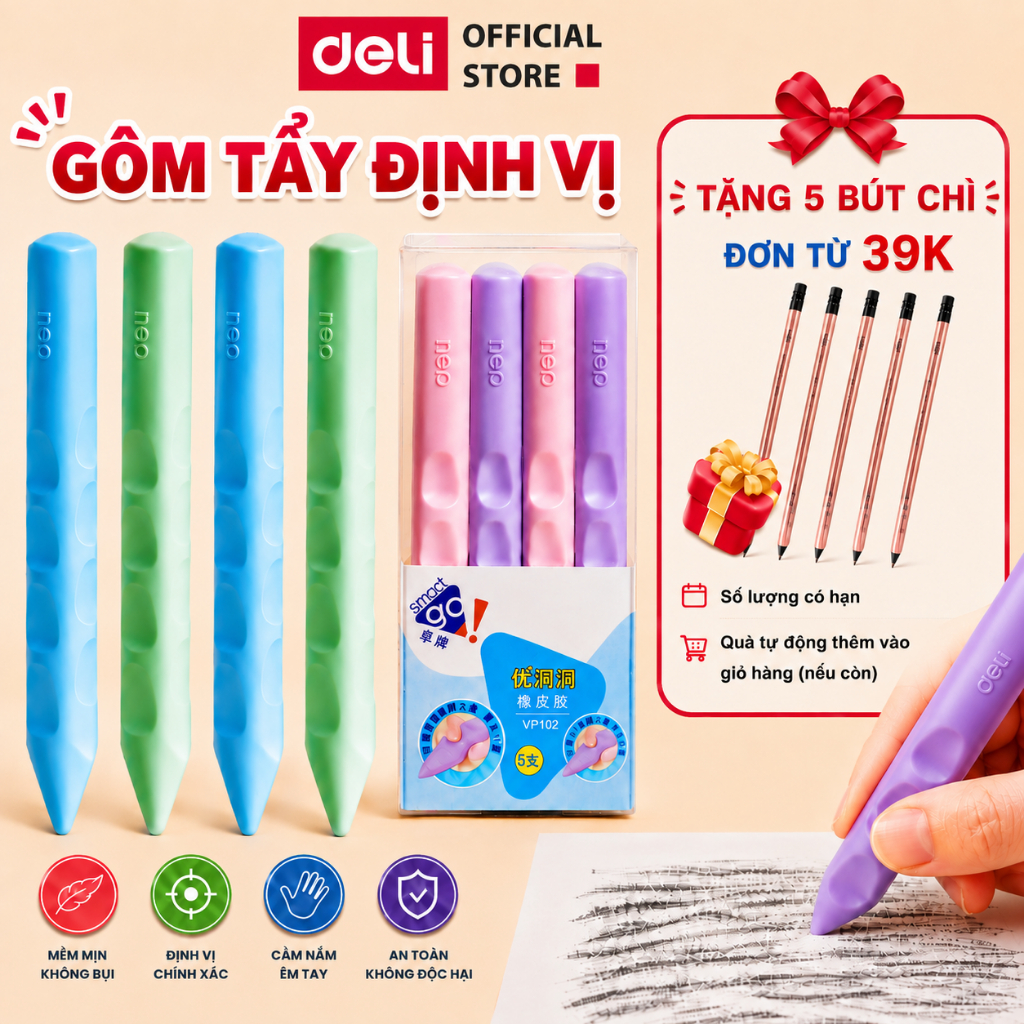[MUA 3 GIẢM 30%] Gôm Tẩy nh Và Tẩy Bút Chì Deli Tẩy Sạch Sẽ t Vụn Không Mòn Giấy Phù Hợp Cho Học Sinh Văn Phòng