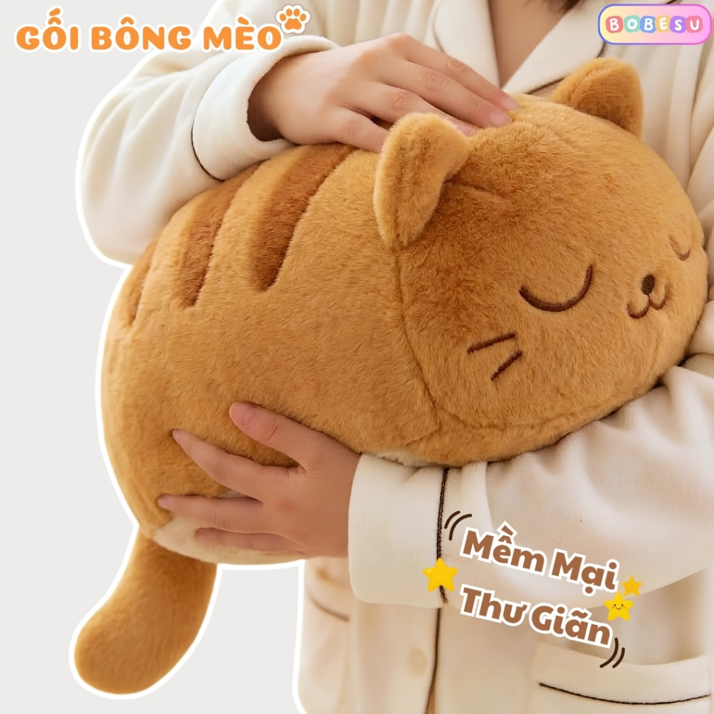 Gấu bông mèo lười béo tròn dễ thương - Gối ôm hình mèo ngủ mềm mại cao cấp làm gối tựa lưng ôm ngủ cho bé bạn gái