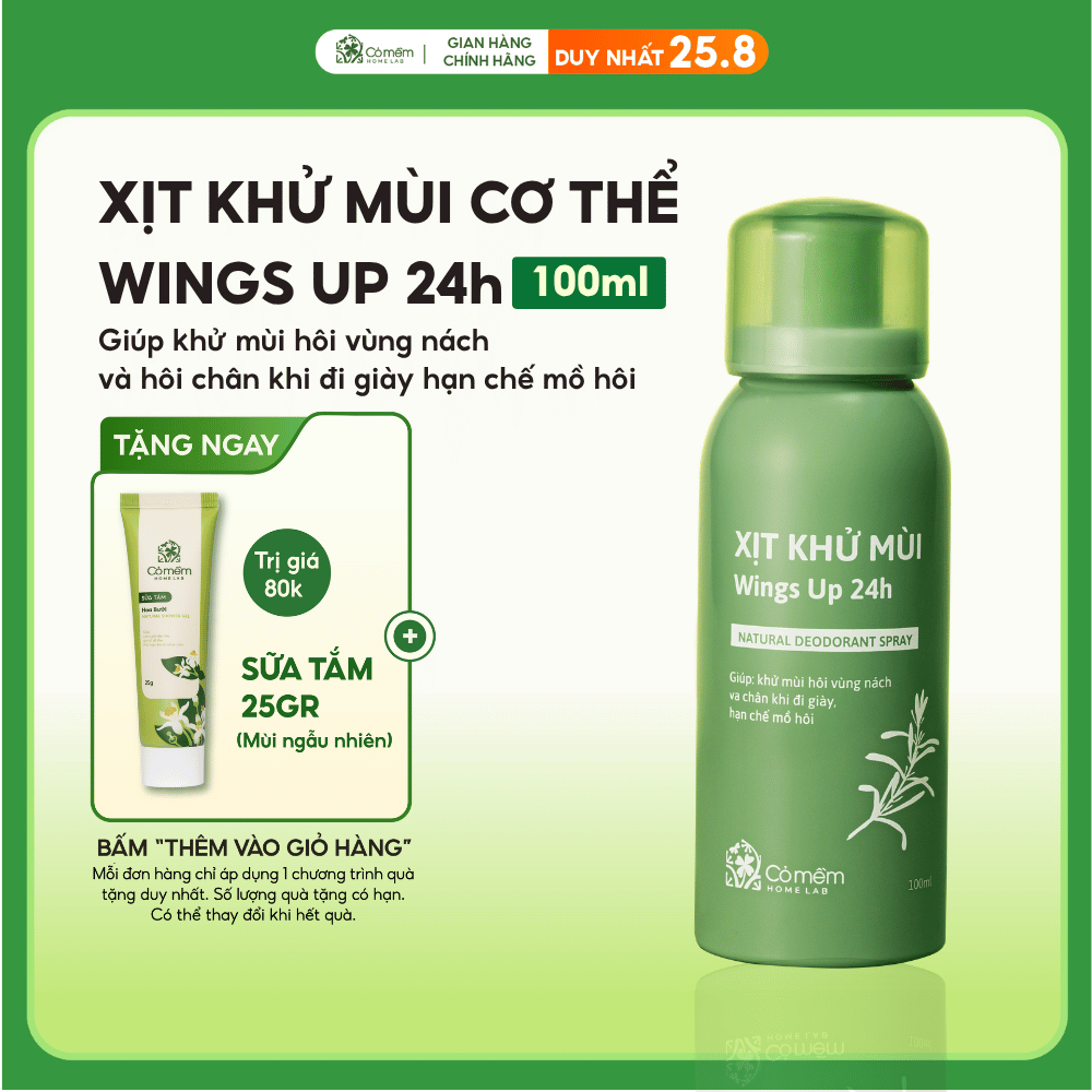 Xịt Khử Mùi Wings Up 24h Khử Mùi Hôi Nách Hôi Chân Giảm Tiết Mồ Hôi Và Ngăn Ngừa Vi Khuẩn Gây Mùi Cỏ Mềm 100ml