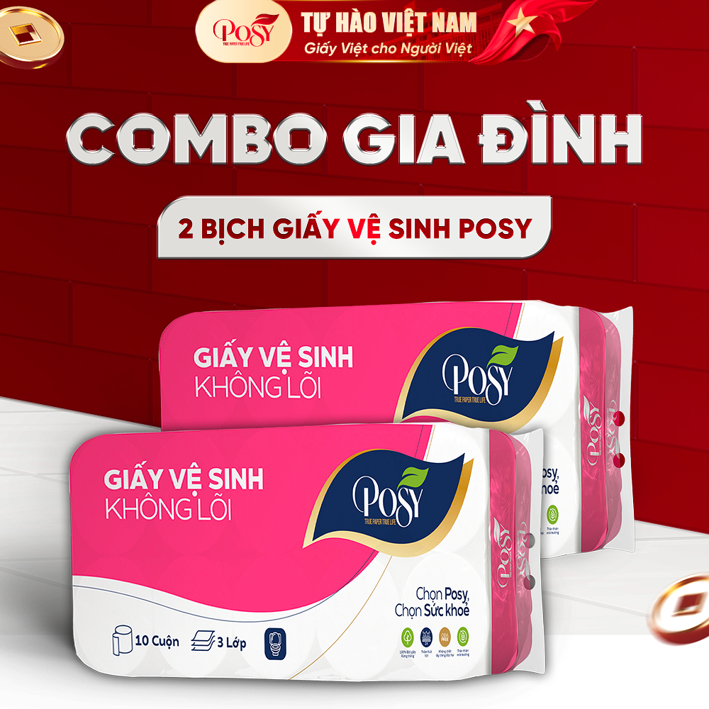 [COMBO GIA ĐÌNH] - MUA 2 BỊCH GVS POSY 10 CUỘN 3 LỚP CÓ LÕI - KHÔNG LÕI mềm mịn, tiết kiệm cho gia đình