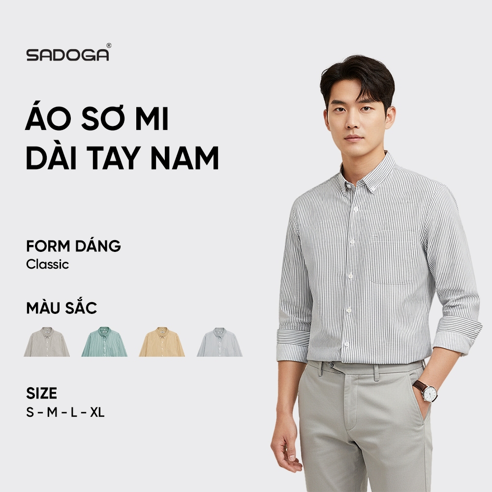 Áo Sơ Mi Dài Tay Nam Kẻ Sọc Sadoga Suông Vừa Có Túi, Vải Sợi Tre Mềm Mịn Basic Dễ Phối Đồ S-W25SL02C