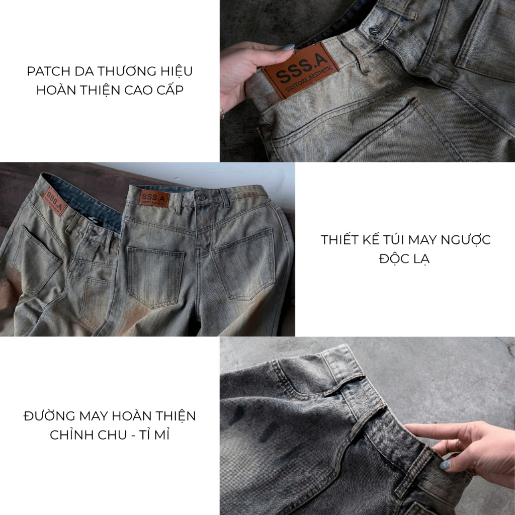 Quần Jean Ống Rộng Suông May Ngược Unisex Tôn Dáng Baggy Nam Nữ SSSTORE.Aesthetic - J16 | BigBuy360 - bigbuy360.vn