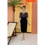 Đầm body trung niên cho mẹ - Cổ tròn tay loe tầng - Đen hoa - TTV2113 — ảnh 2