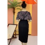 Đầm body trung niên cho mẹ - Cổ tròn tay loe tầng - Đen hoa - TTV2113 — ảnh 4