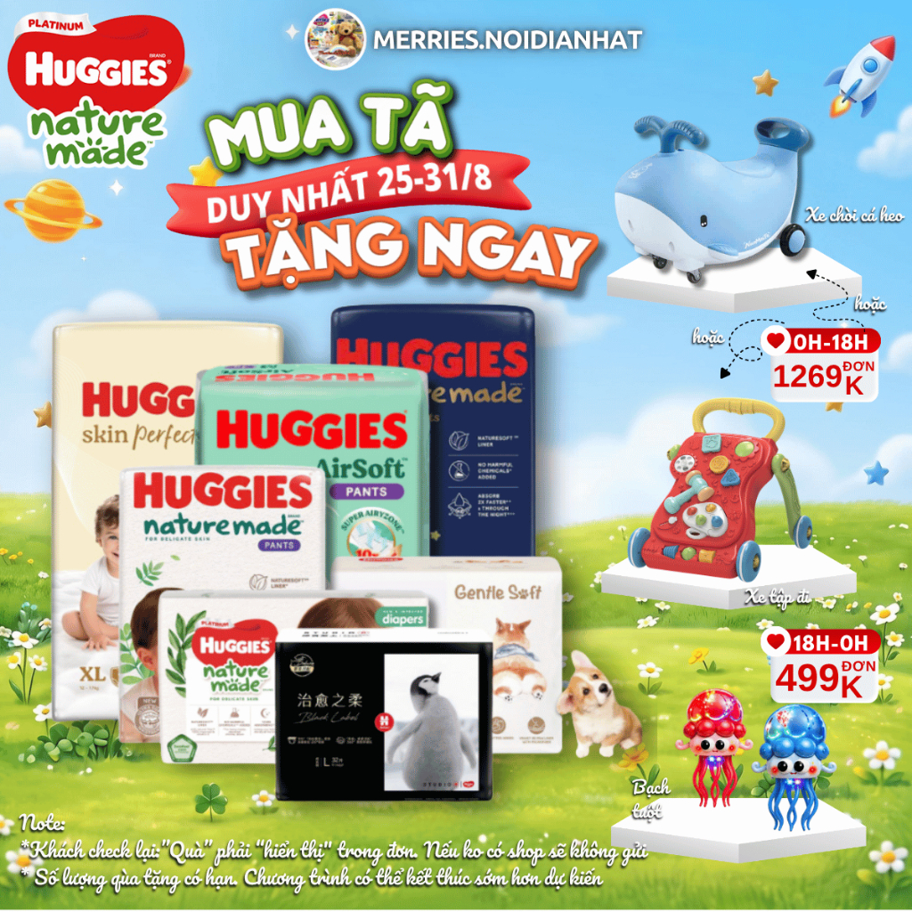[HÀNG CHÍNH HÃNG CTY] Bỉm HUGGIES NATURE MADE size M58/L44/XL 38/XXL26/S82/NB60
