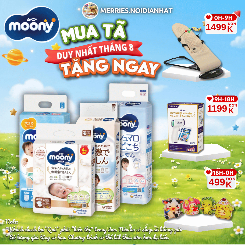 [SP có voucher live X]Tã Bỉm MOONY NATURAL dán/quần NB62/S58/M46/L38/L36/XL32