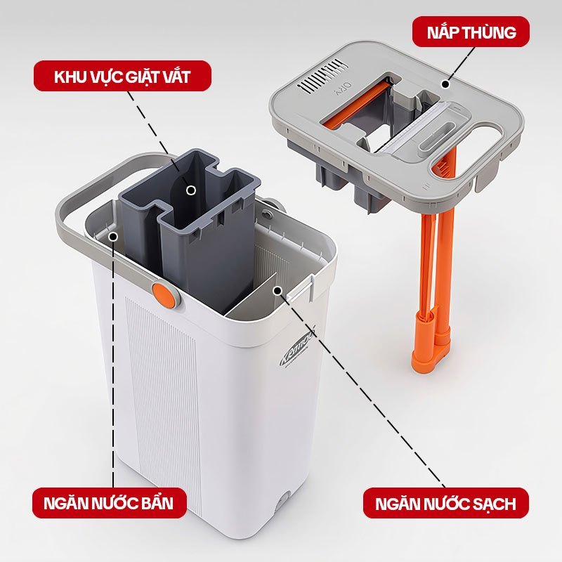 Bộ lau nhà tách nước bẩn KITIMOP SC09 thùng tự giặt vắt, bàn lau 38cm, kèm 3 bông lau | BigBuy360 - bigbuy360.vn