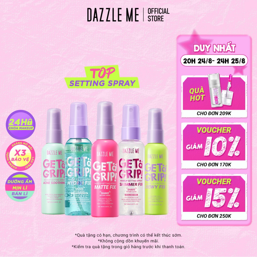 Xịt Khóa makeup Nền DAZZLE ME Setting Spray Dewy Fix Cố Định Trang Điểm Lâu Trôi Cấp Ẩm 60ml