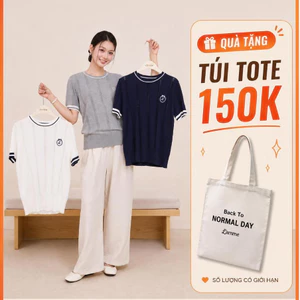 Áo Len Mongtoghi Cộc Tay Dệt Thoáng Chạy Dọc Phối Logo Thêu Phù Hợp Mọi Dáng Người - AL040 L'AMME