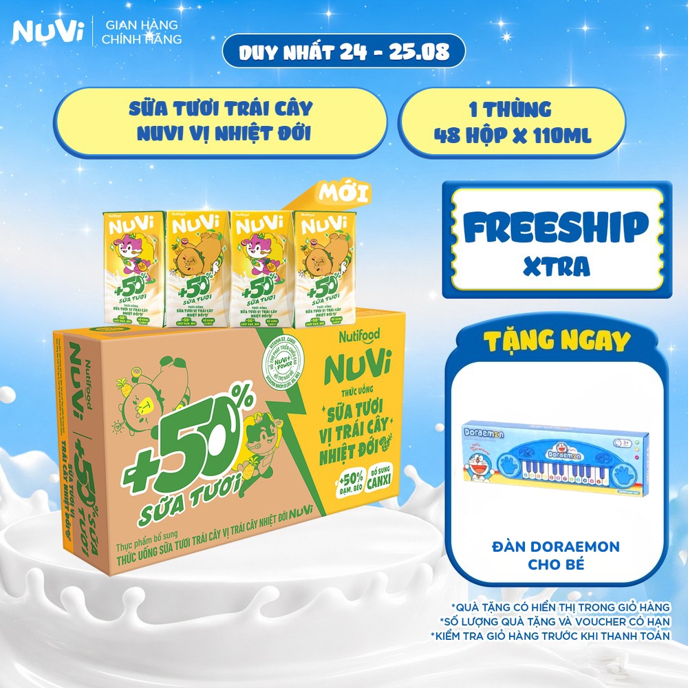 Thùng 48 Hộp Thức Uống Sữa Tươi Trái Cây NuVi Vị Trái Cây Nhiệt Đới 110ml