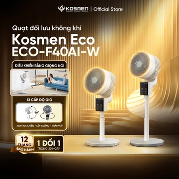 Quạt đối lưu không khí điều khiển bằng giọng nói Kosmen Eco ECO-F40AI-W, quạt thông minh, quạt điện (quạt đứng)
