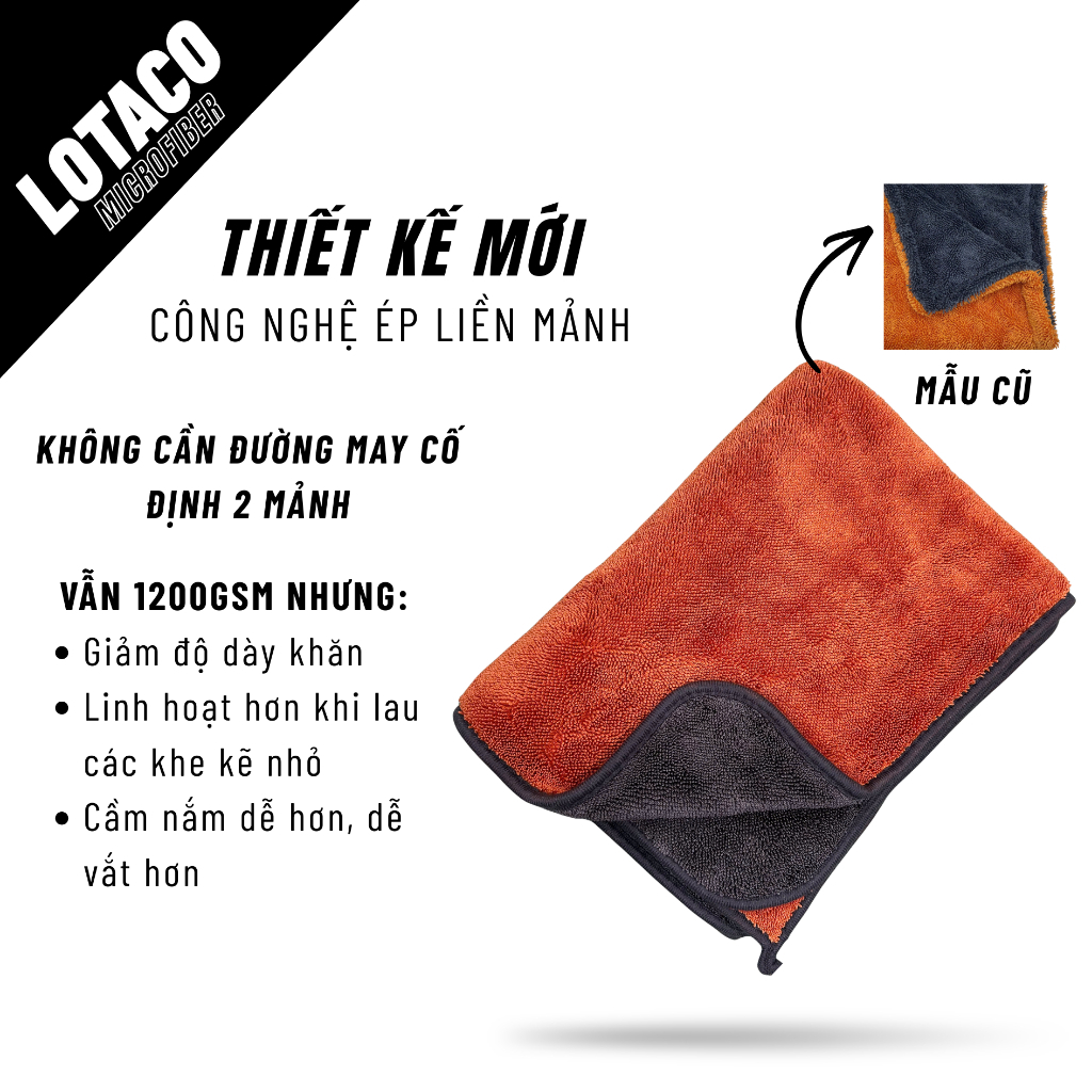 Khăn lau ô tô SIÊU DÀY Lotaco cao cấp siêu hút nước dệt sợi xoắn chuyên dụng 1000/1200GSM Twist Loop | BigBuy360 - bigbuy360.vn