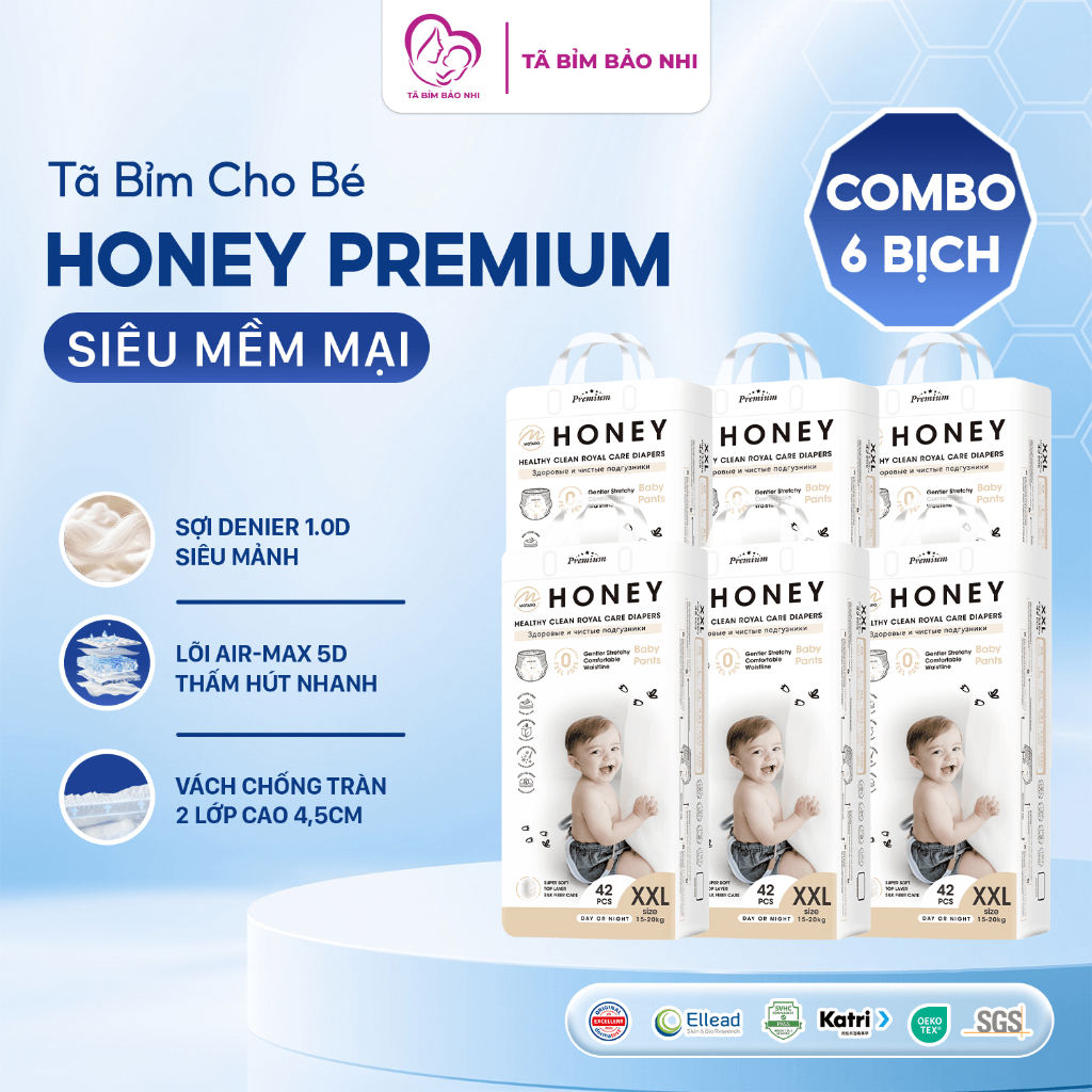 (1 kiện 6 bịch) Bỉm Honey Premium siêu thấm hút, mềm mại cho bé