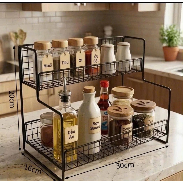Kệ Gia Vị 2 Tầng Sơn tĩnh điện cho bếp tiện ích, Dụng cụ nhà bếp, Kệ để đồ nhà bếp