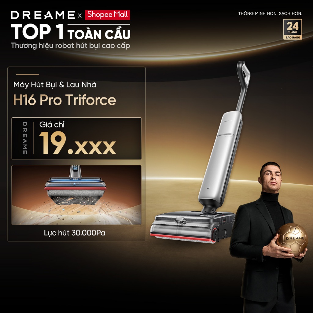 Dreame H16 Pro Triforce Máy Hút Bụi Lau Nhà Nước Nóng | Lực hút 30.000Pa, Lau nước nóng hơi nước bọt