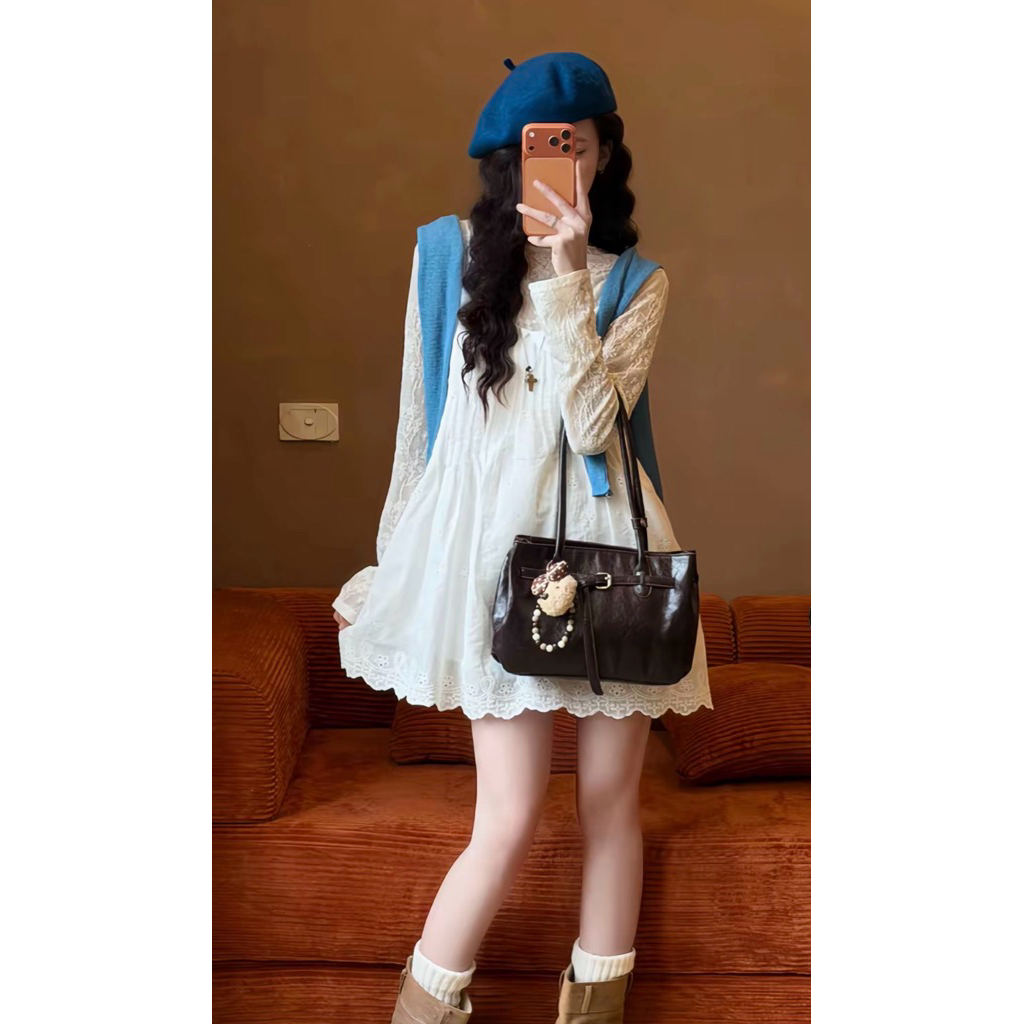 [NEW]Váy 2 Dây Ren Thô Boi Thêu Hoa Dập Li Ngực Cổ Peter Pan-White Bloom siêu xinh-Dành Cho Nữ | BigBuy360 - bigbuy360.vn