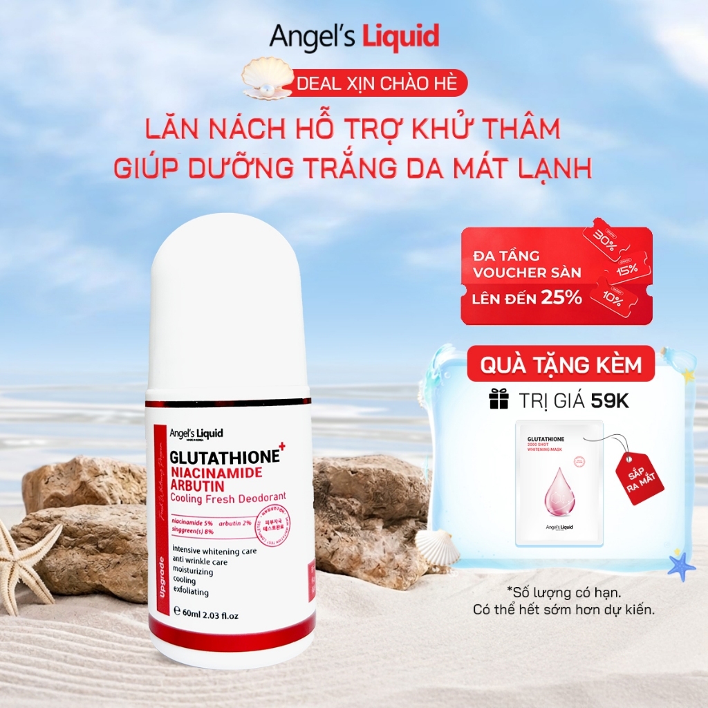 lăn khử mùi glutathione niacinamide Nách Thâm, Dưỡng Trắng Mát Lạnh Angel's Liquid Glutathione+ Arbutin Cooling Fresh Deodorant 60ml Fragrance:Eucalyptus Mint ✨ Unlock Your Radiant synthesis of SAM-e