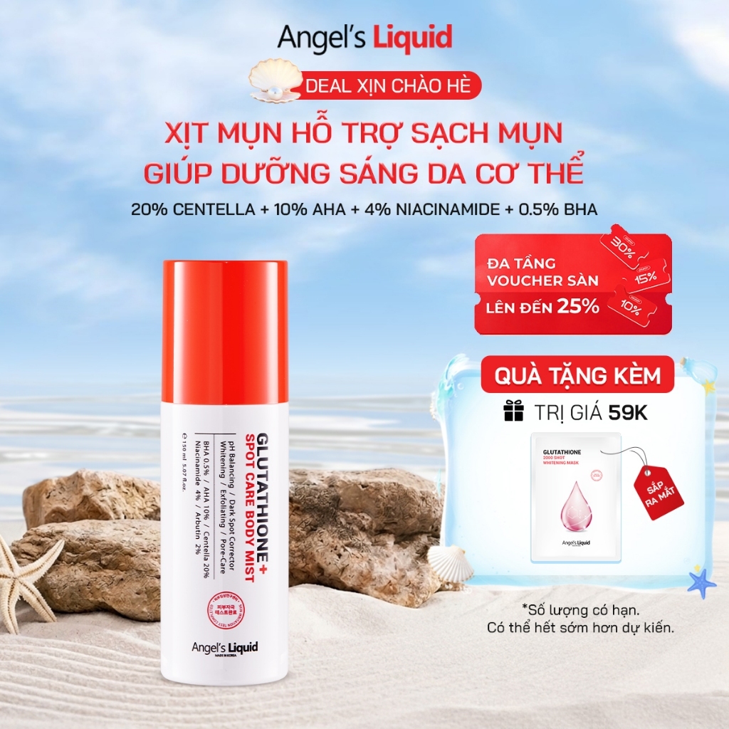 xịt mụn lưng glutathione Giảm Sáng Da Cơ Thể Angel's Liquid Glutathione+ Spot Care Body Mist 150ml Category: Nutrition Retatrutide + Cagrilintide Dosage: Count:180