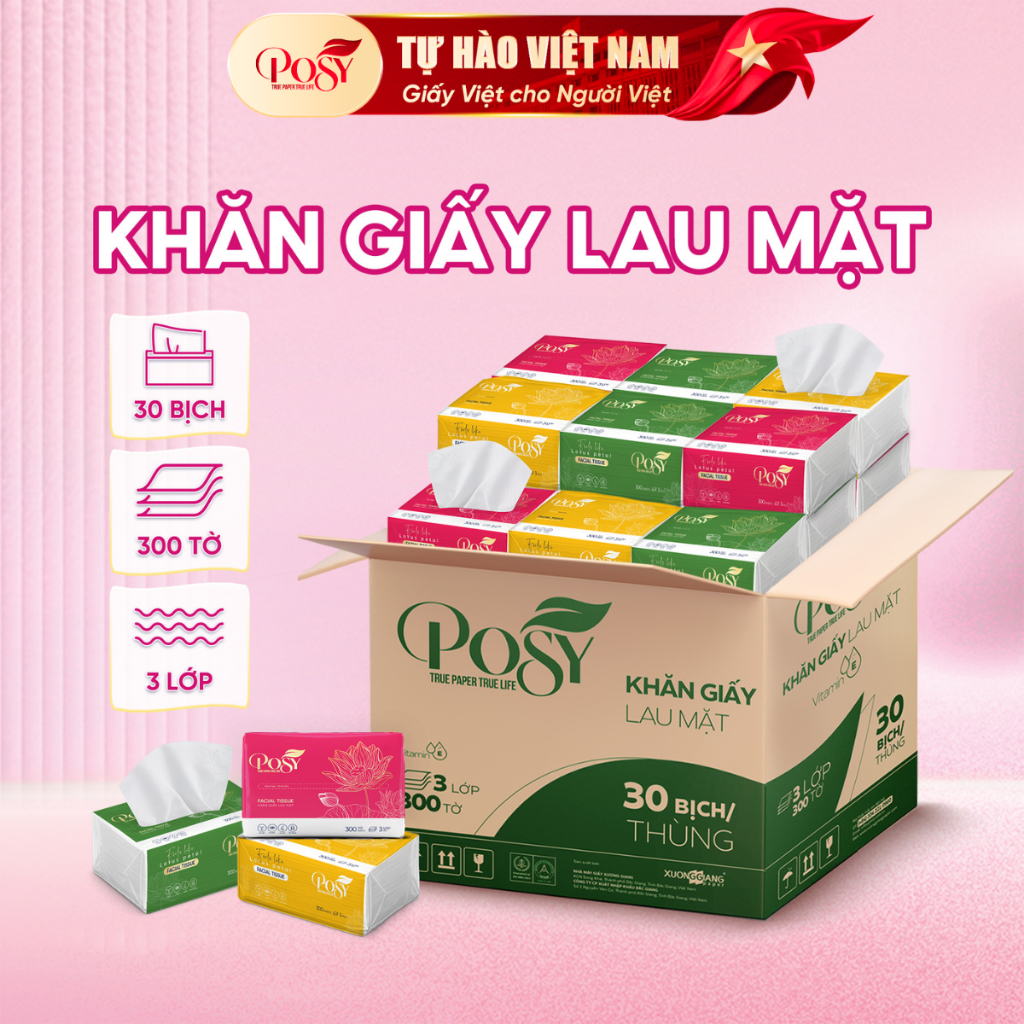 [OUTLET S4] THÙNG 30 GÓI GIẤY ĂN RÚT POSY 30 GÓI 300 TỜ 3 LỚP DÀY DẶN, MỀM MỊN
