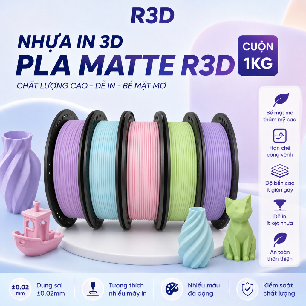 Nhựa in 3d PLA Matte R3D màu matcha/pastel chất lượng cao- dễ in- bề mặt mờ cuộn 1kg | BigBuy360 - bigbuy360.vn
