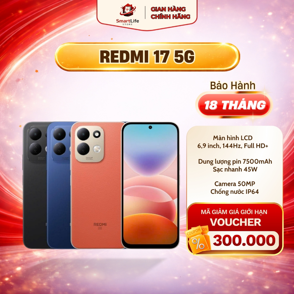 Điện Thoại Thông Minh Xiaomi Redmi 17 5G 4/128GB - 4/256GB Có Tiếng Việt - Bảo hành 18 Tháng