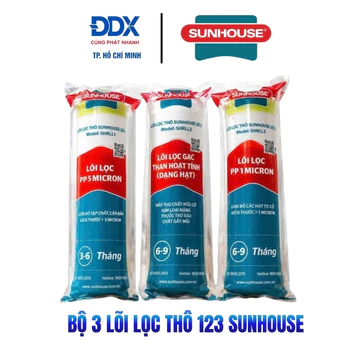 Bộ 3 Lõi Lọc Thô 123 Sunhouse SHRLL1 SHRLL2 SHRLL3 Lắp Vừa Cốc Lọc Thô 10 inch Cho Máy Lọc RO