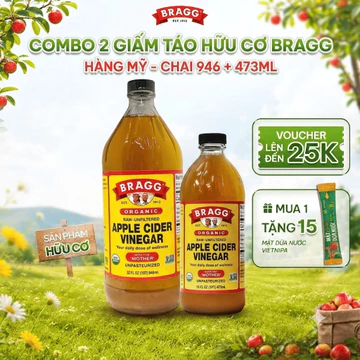 [Mua 1 tặng 15] Combo hữu cơ 1 giấm táo Bragg 473ml + 1 Giấm táo Bragg 946ml