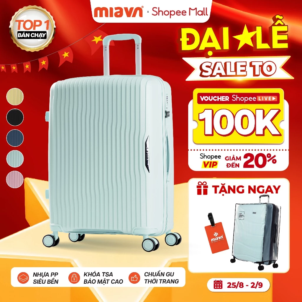 [🔥BEST SELLER] Vali Kéo MIAvn Larita ROTA - Size 20/24/28, Nhựa PP Dẻo Siêu Bền, Hạn Chế Bể, Khoá TSA, Bảo Hành Trọn Đời