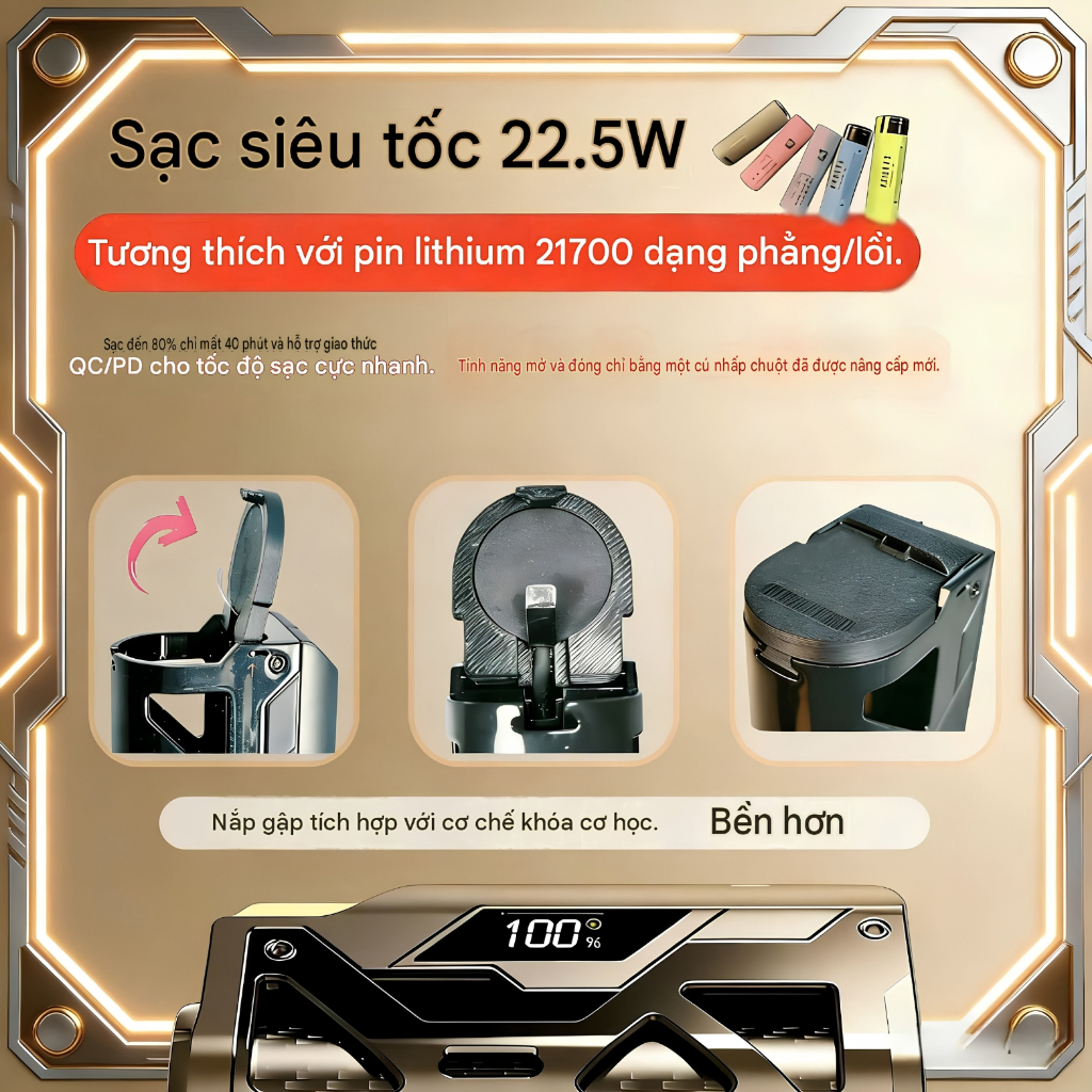 (KHÔNG KÈM PIN) Sạc Dự Phòng Thay Pin 21700 PT58 22.5W, Sạc Nhanh, Màn Hình LED, Tích Hợp Đầu Cắm Type-C & Lightning 🔋⚡ | BigBuy360 - bigbuy360.vn